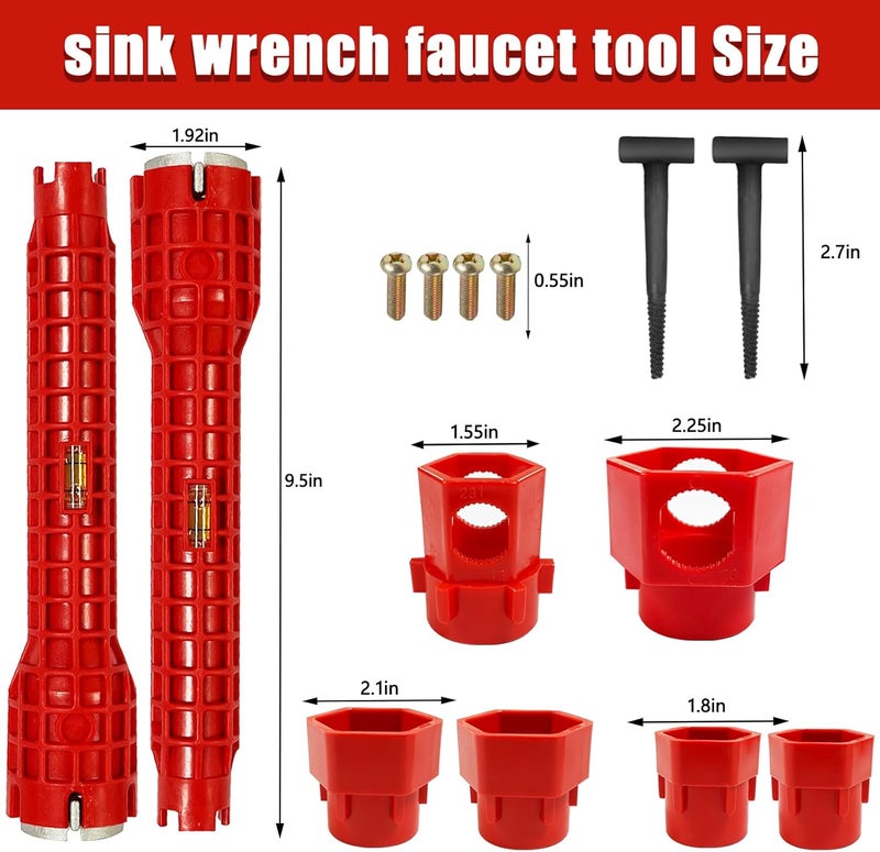 Rmannke Multifunctional Kitchen Faucet Sink Basin Wrench, Kitchen Drain Tub Removal nut Plumbing Plumber, 8 in 1 and 14 in 1 Four-jaw Hex Wrench, for Tight Spaces Installation and Repairs Tools - Image 2
